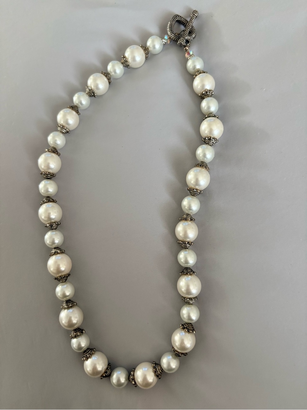 Classic White Pearl Necklace with Silver Accents - Women Jewelry
